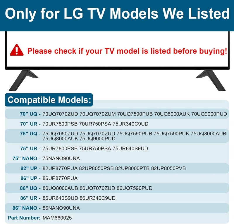 Maozhren TV Stand for LG TV Legs Replacement, for 75UQ9000PUD 70UP8070 70UQ7070ZUD 70UQ7590PUB 70UQ8000 75UP8070 75UQ8000 82UP8770 86UP8770 86UQ8000 86UQ7070, Only for LG 70" 75" 82" 86" TV Models We List - Image 3